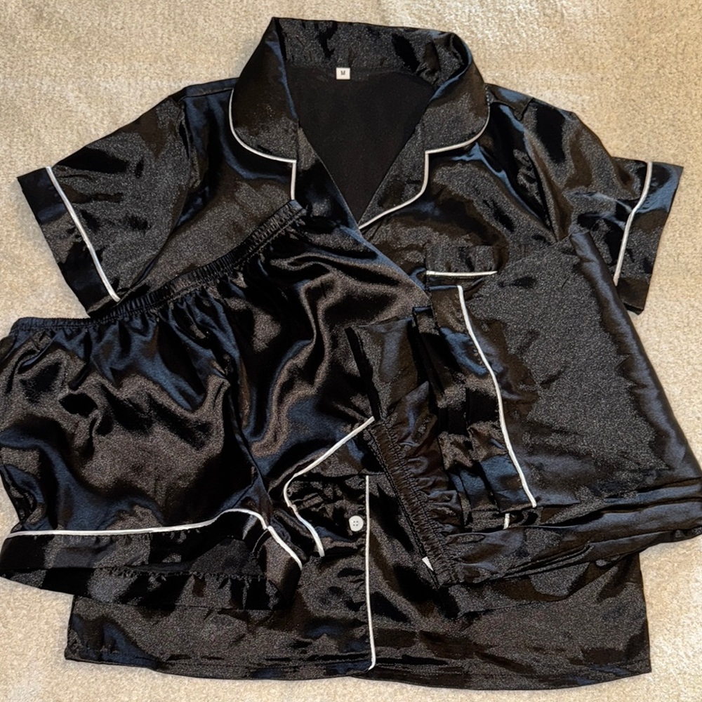 Elegant Black Satin Pajama Set